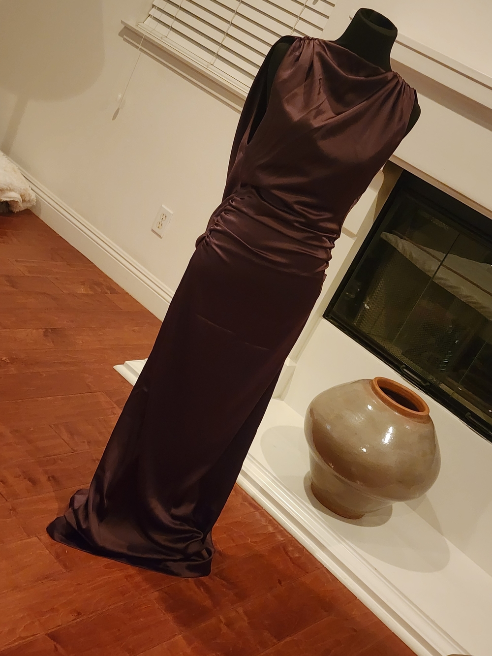 Zara Backless Satin Evening Gown in Deep Plum